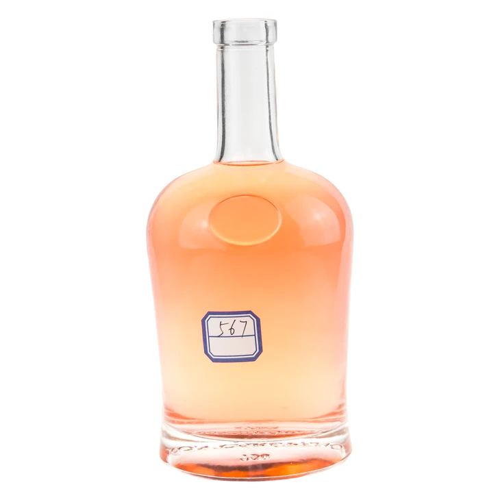 Custom Logo 750ml Round Glass Bottle with Debossed Circle for Branding