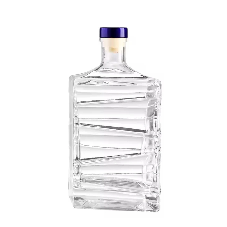 Unique Irregular Shape 700ml Super Flint Spirit Bottle for Luxury Whiskey Gin Vodka Tequila with a Cork Stopper