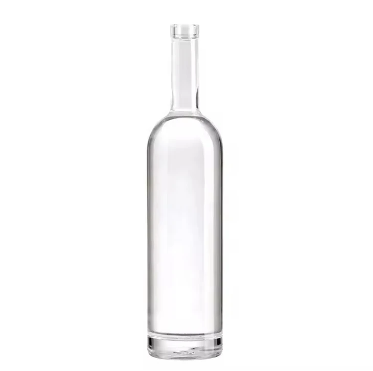 Wholesale 750ml Super Flint Long Neck Round Glass Bottle for Premium Vodka Gin Rum and Liquor with a Cork Top