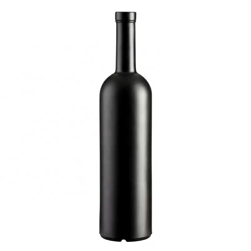 700ml Custom Design Matte Black Glass Bottles for Liquor Spirits Round Vodka Whisky Gin Bottle with Cork Stopper