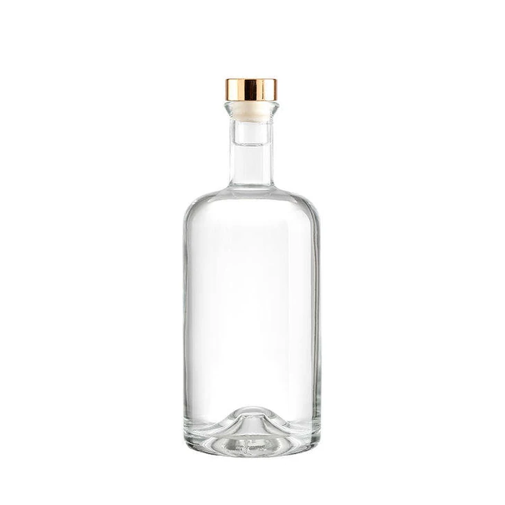 750ml China Manufacturer Clear Cylindrical Glass Bottle for Liquor Rum Packing Thick Bottom Whiskey Vodka Bottle with Cork