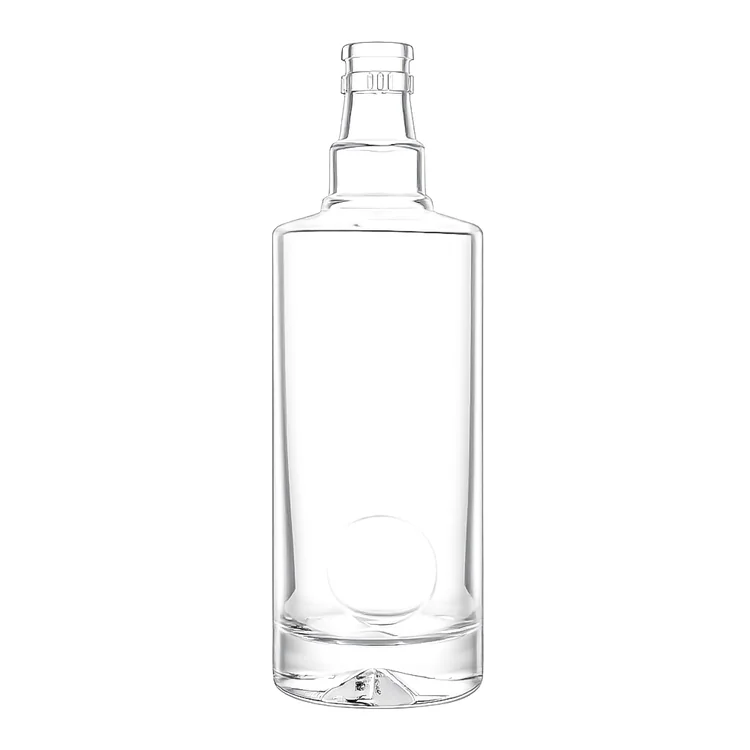 500ml Clear Cylinder Glass Spirit Bottle with Punt Bottom and Short Neck for Vodka Gin Rum Liquor Packaging